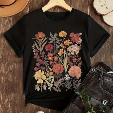 Colorful Floral Print Loose Short Sleeve T-shirt GYIQ-ZB113856C