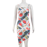 Sexy Print Sling Backless Irregular Dress GNZD-41427DHG