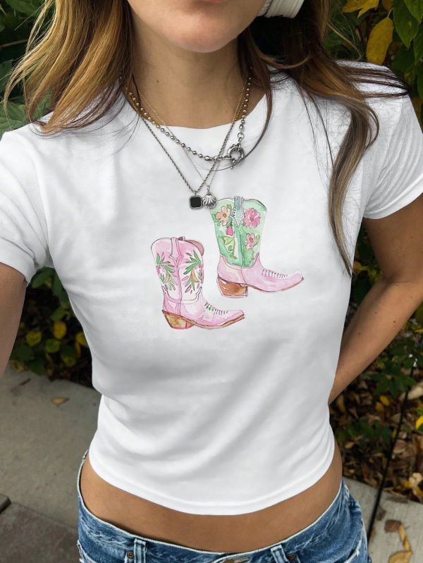 Short Sleeve Print Short T Shirt GYIQ-ZW111354B