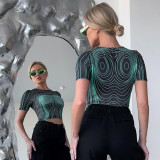 Print O Neck Short Sleeve Tops GNZD-9260TD