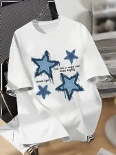 Denim Printed Heart Round Neck T Shirt GYIQ-ZW113527C