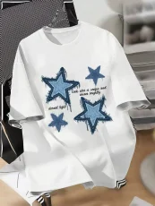 Denim Printed Heart Round Neck T Shirt GYIQ-ZW113527C