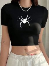 Spider Print Slim Short T-Shirt GYIQ-ZB111737B
