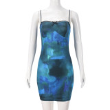 Backless Print Zipper Slling Mini Dress GNZD-51323DHD