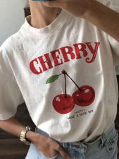Cherry Print Round Neck Short Sleeve T-Shirt GYIQ-ZW113756C ZB113691C