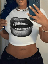 Print Short Sleeve Crop Tops HMYI-89813