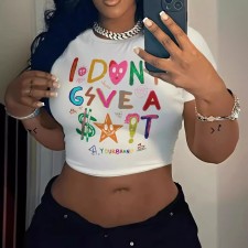 Letter Print Short Sleeve Short T Shirt HMYI-08973