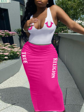 Plus Size Sleeveless Print Tank Tops Long Skirt 2 Piece Set HMYI-28972