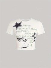 Letter Print Short Sleeve T Shirt HMYI-34223