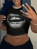 Print Short Sleeve Crop Tops HMYI-89813