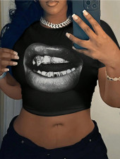 Print Short Sleeve Crop Tops HMYI-89813