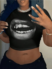 Print Short Sleeve Crop Tops HMYI-89813