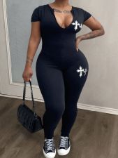 Plus Size Solid Color Print U Neck Jumpsuit HMYI-71482