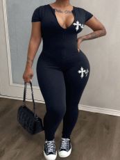 Plus Size Solid Color Print U Neck Jumpsuit HMYI-71482