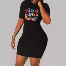 Plus Size Fashion Print Short Sleeve Mini Dress HMYI-69340