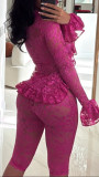 Hollow Out Lace Two Piece Pants Set GDYF-6804