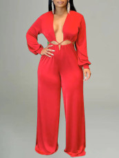 Solid Color Long Sleeve Jumpsuit OLYF-6173