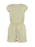 Solid Color Sleeveless Loose Two Piece Shorts Set FENF-6028