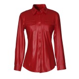 PU Leather Long Sleeve Shirt Jacket Coat GPBY-811