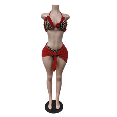 Print Tie Up Bikinis Three Piece Swimsuit MEM-88633
