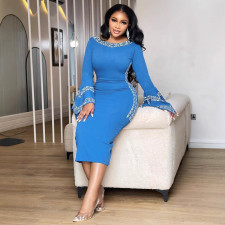 Plus Size Hot Drill Backelss Long Sleeve Midi Dress NY-3397