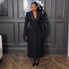 Plus Size Lapel Solid Color Long Blazer Dress NY-10988