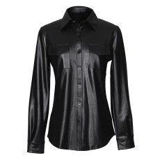 PU Leather Long Sleeve Shirt Jacket Coat GPBY-811