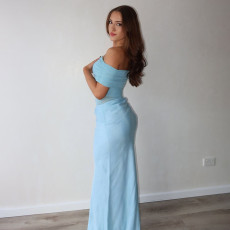 One Shoudler Pleated Solid Color Maxi Dress GPBY-17166