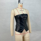Single-breasted PU Leather Wrap Chest Top GPBY-1451