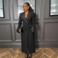 Plus Size Lapel Solid Color Long Blazer Dress NY-10988
