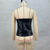 Single-breasted PU Leather Wrap Chest Top GPBY-1451