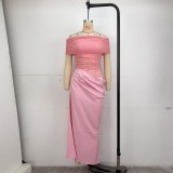 One Shoudler Pleated Solid Color Maxi Dress GPBY-17166