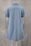 Washed Short Sleeve Denim Loose Mini Dress GLYK-LX053