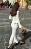 Ruffles V Neck Little Fishtail Skirt Two Piece Set GLYK-LX0100