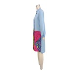 Color Block Lantern Long Sleeve Maxi Dress XHXF-971