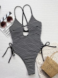 Stripe Contrast Color Hollow Out One Piece Swimsuit CSYZ-TM29RX