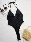 Mesh Patchwork Halterneck One Piece Swimsuit CSYZ-G187W