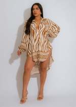 Long Sleeve Loose Irregular Beach Shirt XHXF-973