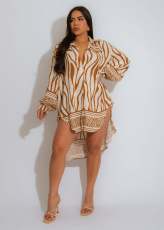 Long Sleeve Loose Irregular Beach Shirt XHXF-973