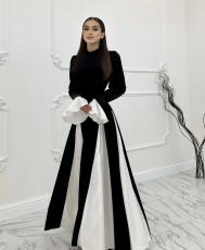 Black White Contast Color Ruffles Sleeve Maxi Dress GLYK-LX0105