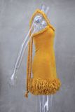 Hand-Woven Twisted Rope Shoulder Strap Tassel Dress GLYK-LX0092