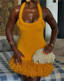 Hand-Woven Twisted Rope Shoulder Strap Tassel Dress GLYK-LX0092