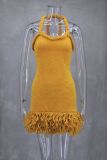 Hand-Woven Twisted Rope Shoulder Strap Tassel Dress GLYK-LX0092