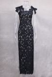 Bow Embroidered Hollow Out Maxi Dress GLYK-LX0119