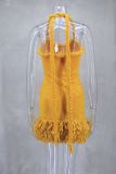Hand-Woven Twisted Rope Shoulder Strap Tassel Dress GLYK-LX0092