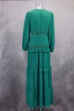 Patchwork Long Sleeve V Neck Maxi Dress GLYK-LX067