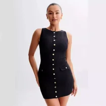 Solid Color Sleeveless O Neck Mini Dress GLYK-LX073