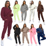 Plus Size Solid Color Padded Long Sleeve Casual Pants Set SSNF-211022