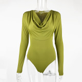 Solid Color Pleated Long Sleeve Bodysuit GZJF-ZJ12011