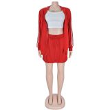 Fashion Solid Color Jackets Two Piece Skirts Set BY-7252